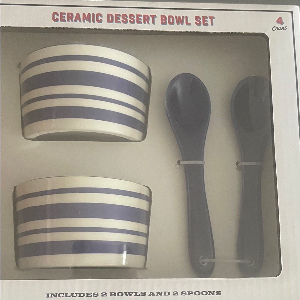Corelle Ceramic Dessert Bowl Set with Navy Stripes